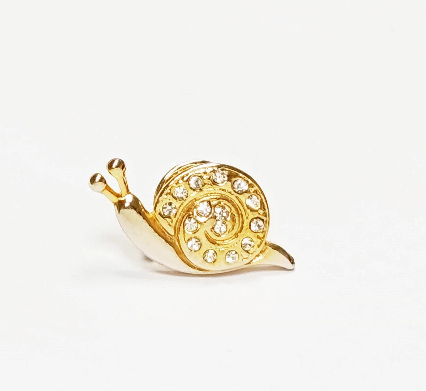 Gold Snail Pin • Gilding Fine Gold & Crystal Brooch • Accessory for Jacket, Bags or Lapel • Symbol of Patience, Protection, and Knowledge