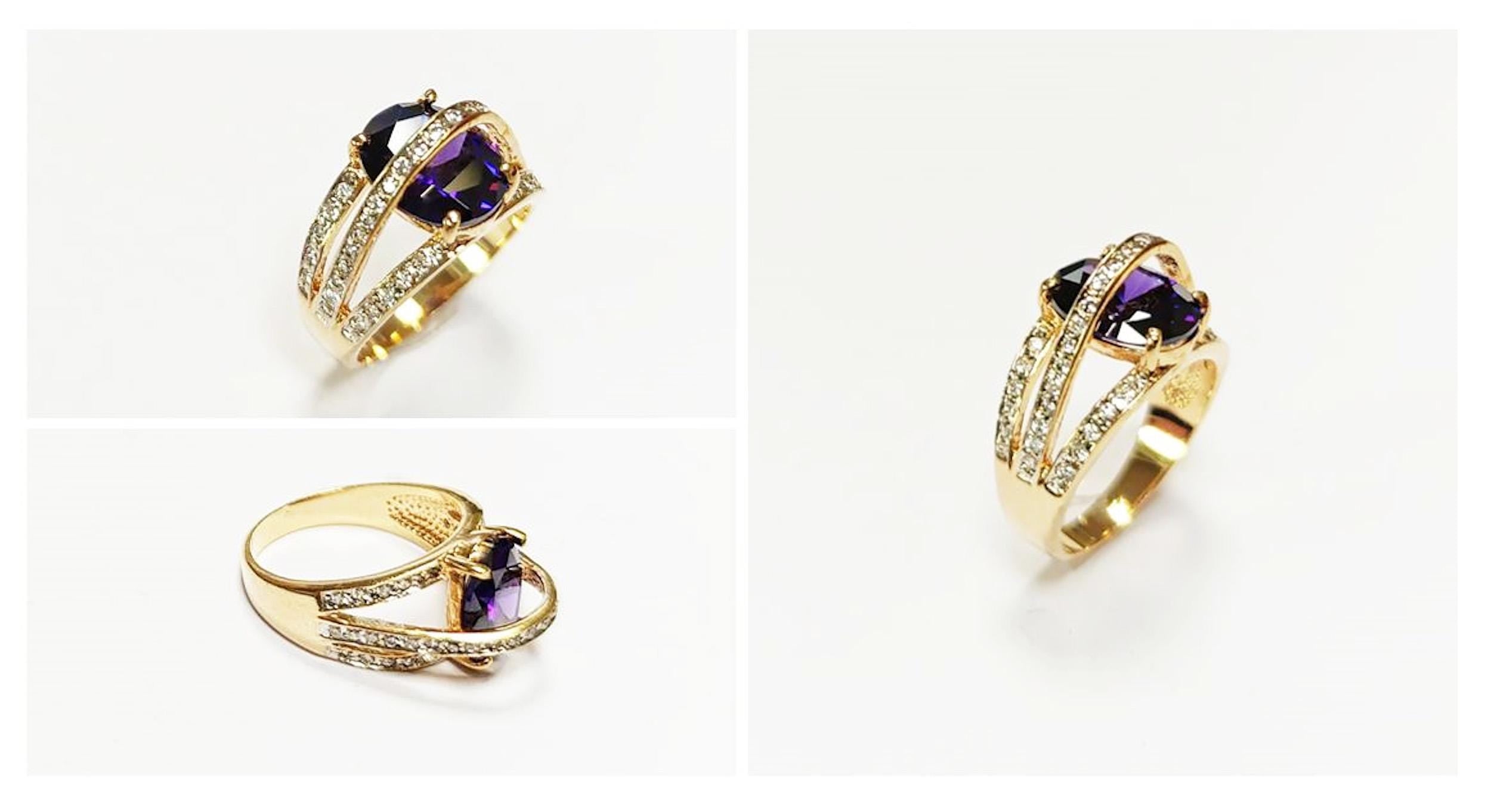 Amethyst Gold Ring, Luxurious Diamond Pave Band, Cocktail Jewelry, Statement Gift