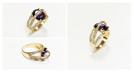 Amethyst Gold Ring, Luxurious Diamond Pave Band, Cocktail Jewelry, Statement Gift