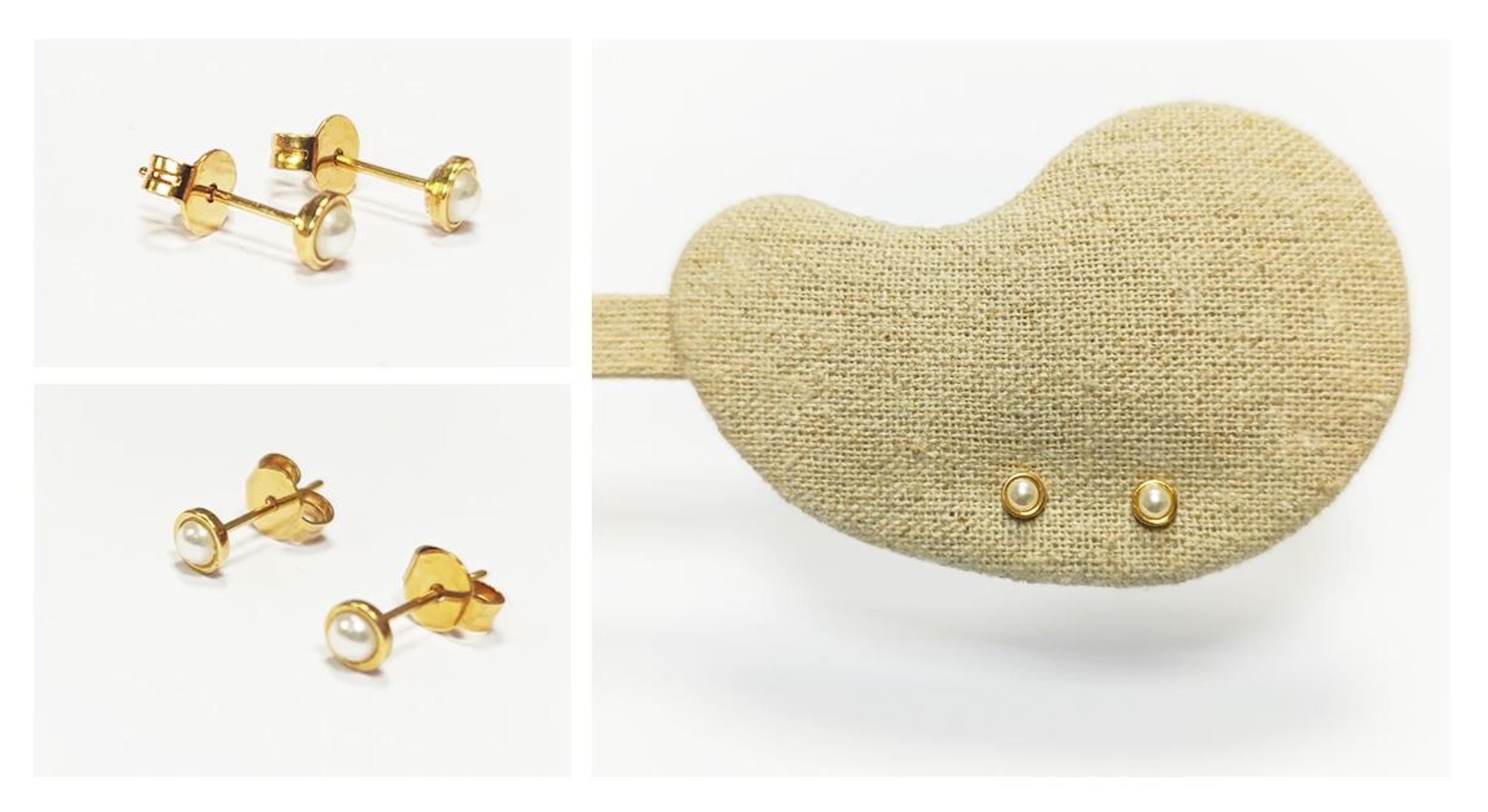 Classic Pearl Stud Earrings • 18K Gold-Plated Minimalist Round Bezel Setting • Elegant & Timeless Shell Pearl Design Jewelry for Everyday