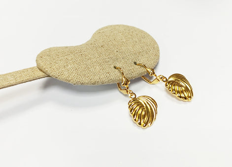 Gold Leaf Dangle Earrings • 18K gold-plated Textured Lever Back • Timeless Jewelry Gift for Her