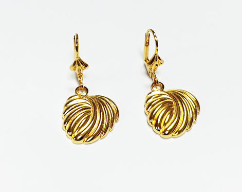 Gold Leaf Dangle Earrings • 18K gold-plated Textured Lever Back • Timeless Jewelry Gift for Her