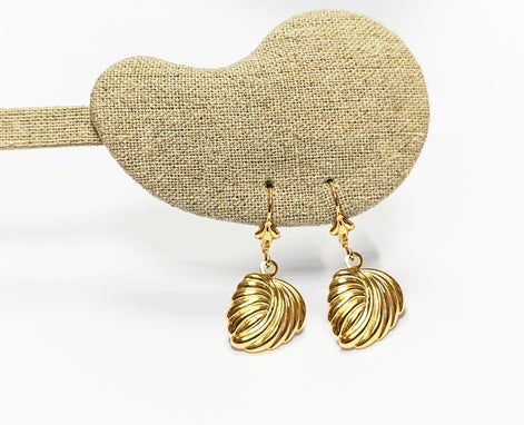 Gold Leaf Dangle Earrings • 18K gold-plated Textured Lever Back • Timeless Jewelry Gift for Her