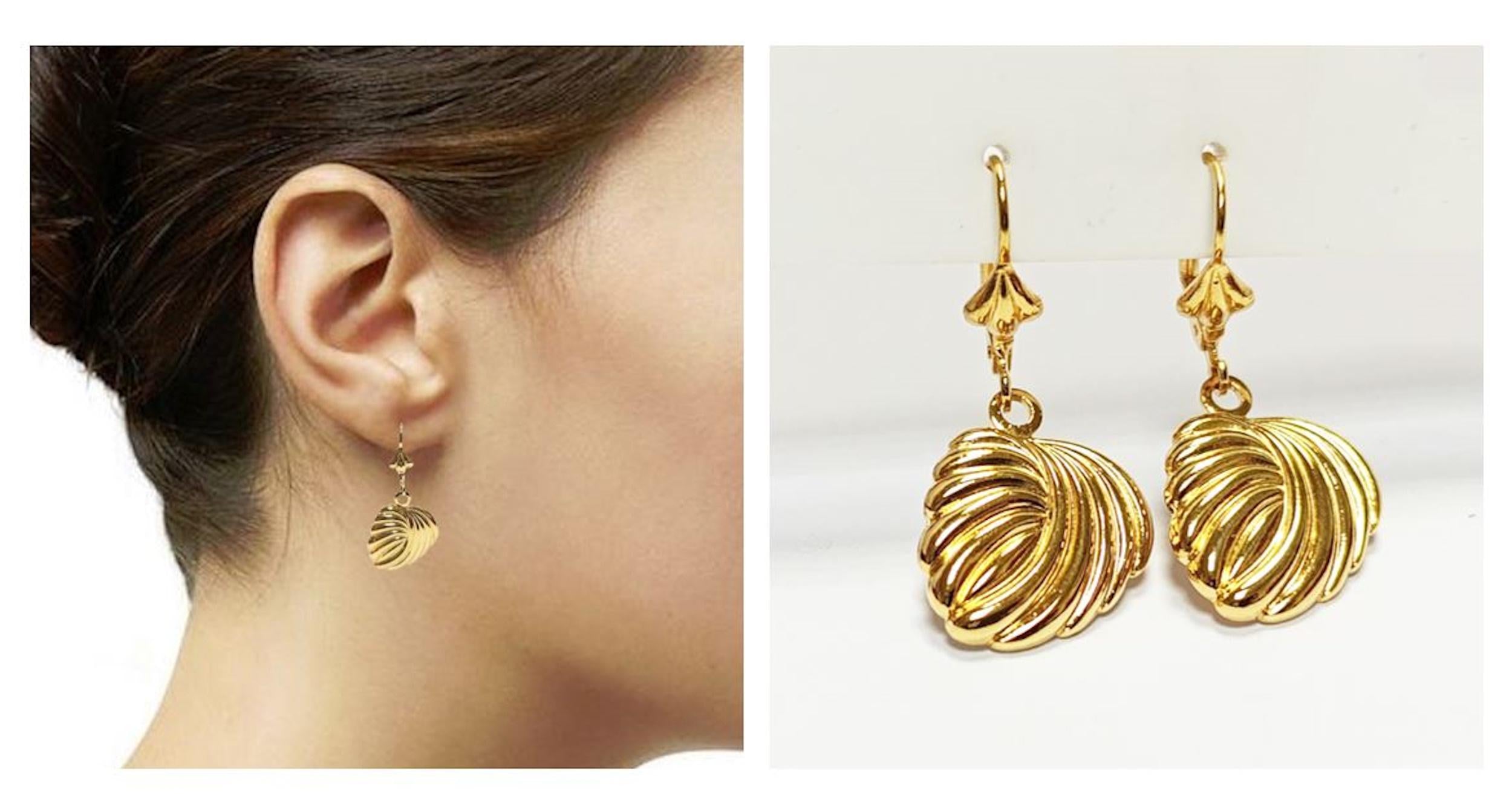 Gold Leaf Dangle Earrings • 18K gold-plated Textured Lever Back • Timeless Jewelry Gift for Her