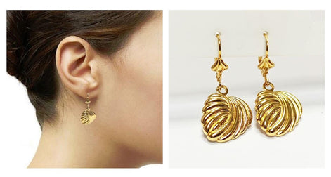 Gold Leaf Dangle Earrings • 18K gold-plated Textured Lever Back • Timeless Jewelry Gift for Her