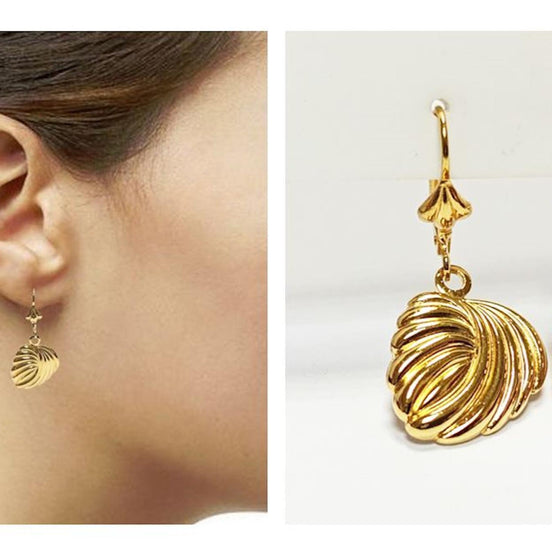 Gold Leaf Dangle Earrings • 18K gold-plated Textured Lever Back • Timeless Jewelry Gift for Her