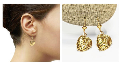 Gold Leaf Dangle Earrings • 18K gold-plated Textured Lever Back • Timeless Jewelry Gift for Her