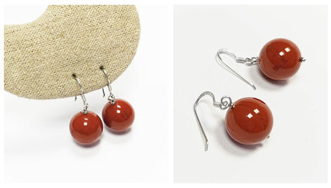 Red Jasper Hook Earrings • Sterling Silver 925 French Wires Hooks • Earthy Stone Jewelry • Dangle Natural Brown Red Gemstone • Gift for Her