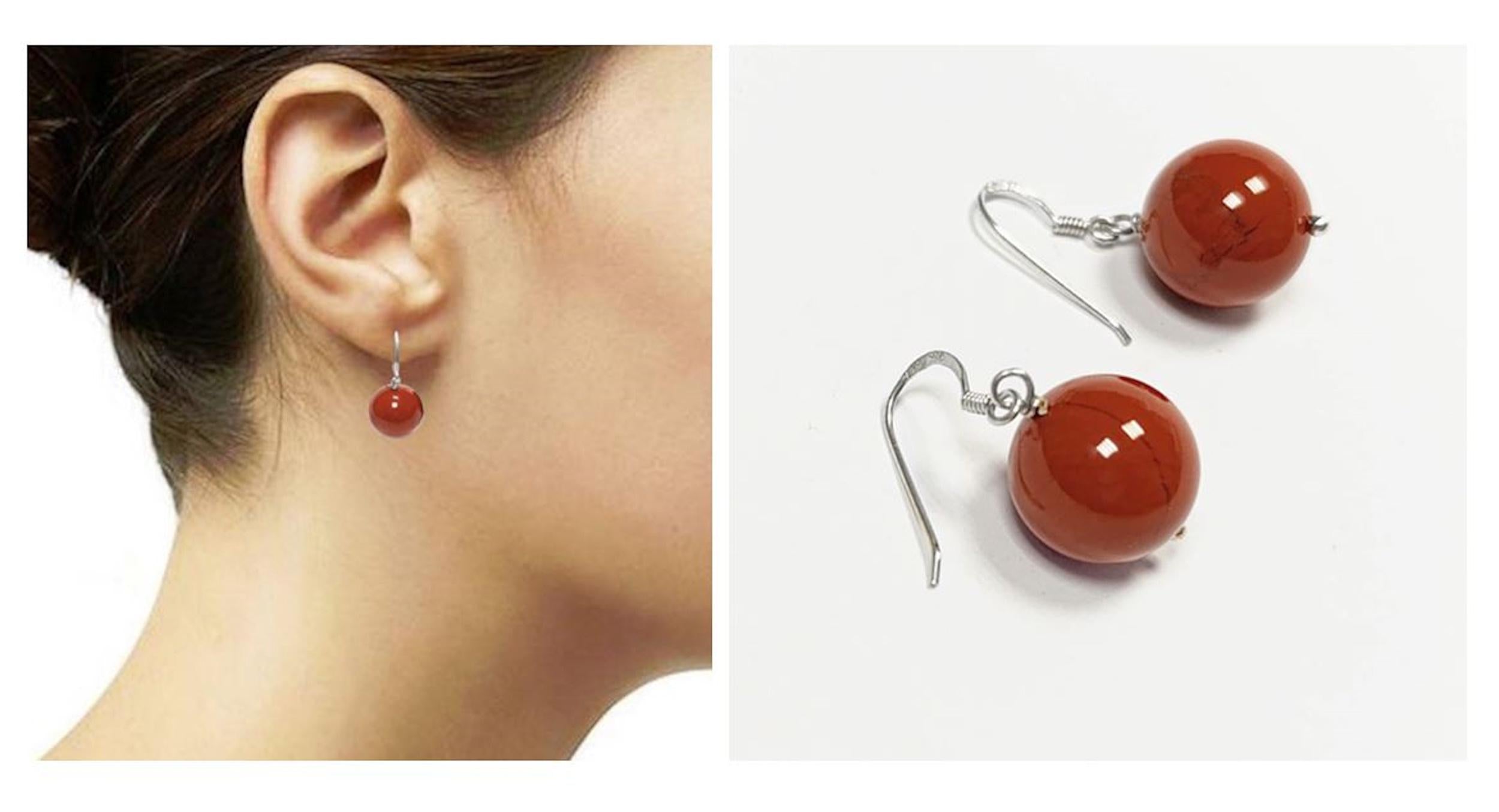 Red Jasper Hook Earrings • Sterling Silver 925 French Wires Hooks • Earthy Stone Jewelry • Dangle Natural Brown Red Gemstone • Gift for Her