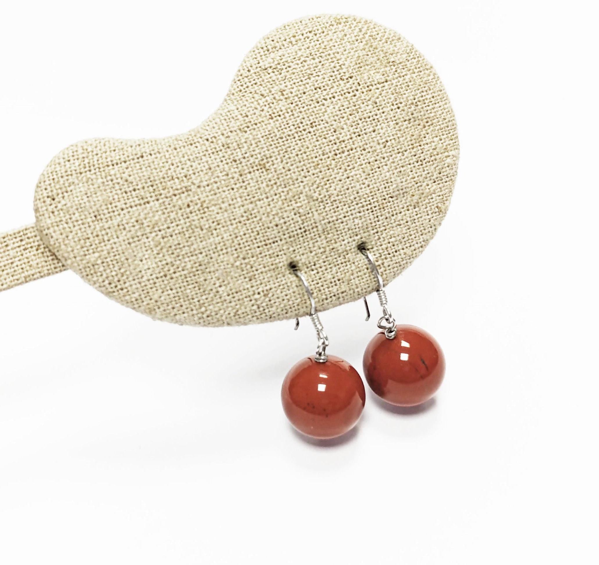 Red Jasper Hook Earrings • Sterling Silver 925 French Wires Hooks • Earthy Stone Jewelry • Dangle Natural Brown Red Gemstone • Gift for Her