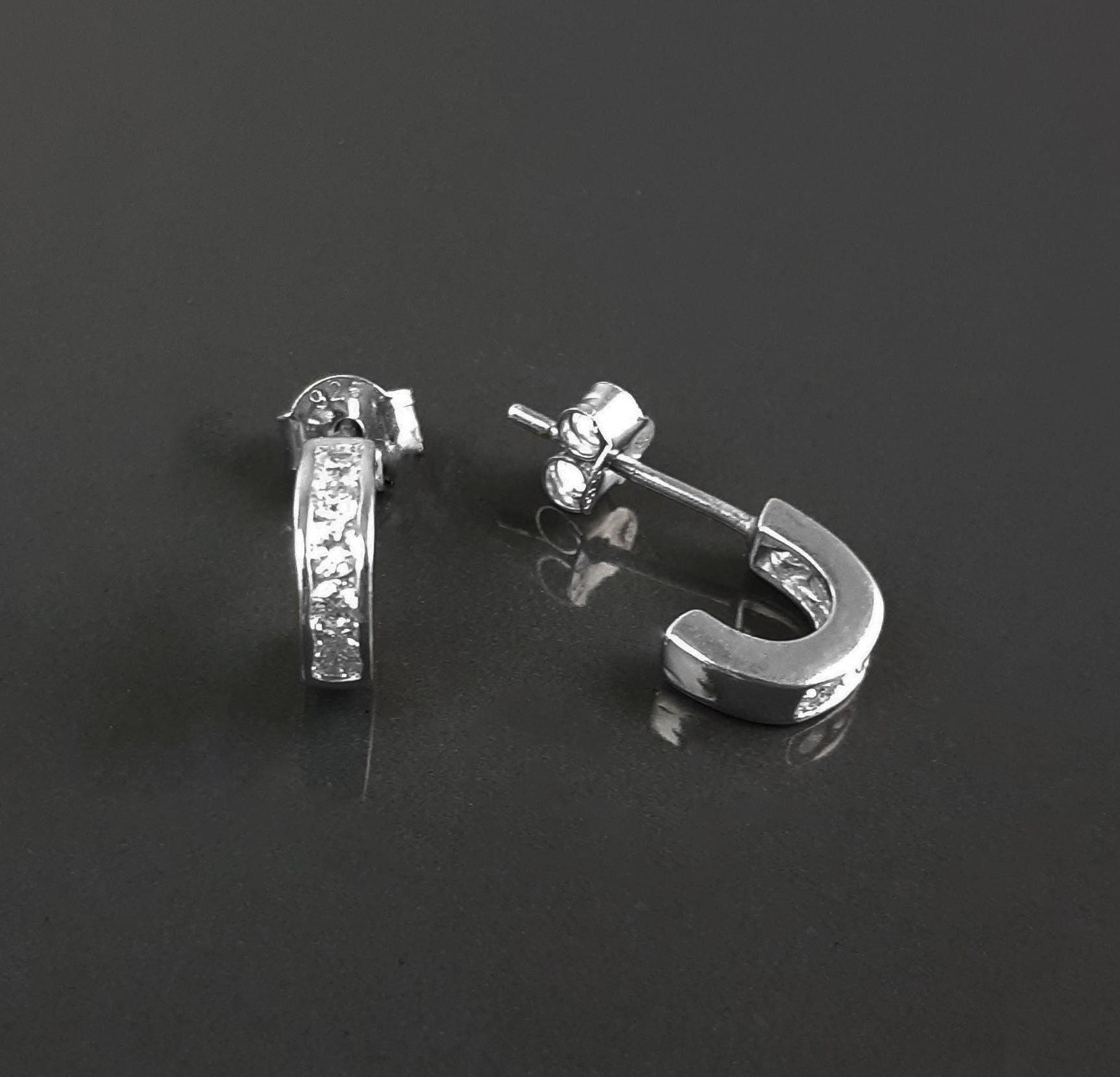 Sterling Silver Small Open Studs Hoop Earrings with Cubic Zirconia Stones