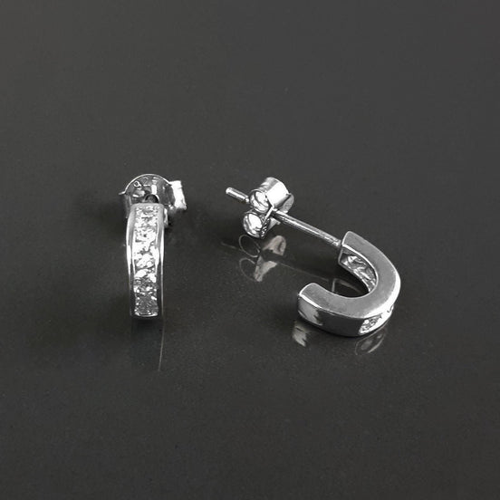 Sterling Silver Small Open Studs Hoop Earrings with Cubic Zirconia Stones