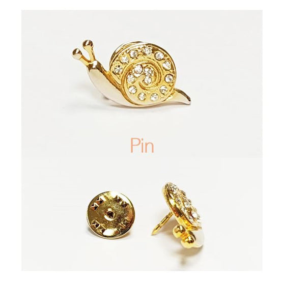 Gold Snail Pin • Gilding Fine Gold & Crystal Brooch • Accessory for Jacket, Bags or Lapel • Symbol of Patience, Protection, and Knowledge