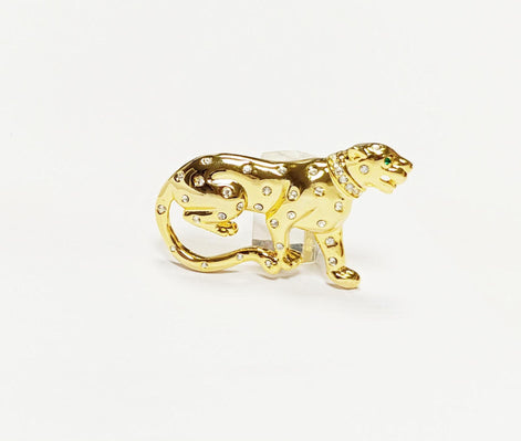 Gold Panther Brooch • Luxury Gold gilded & Crystals Jungle Animal Lapel Brooch • Powerful Feline Jewelry • Bold Gift for Big Cat Lover