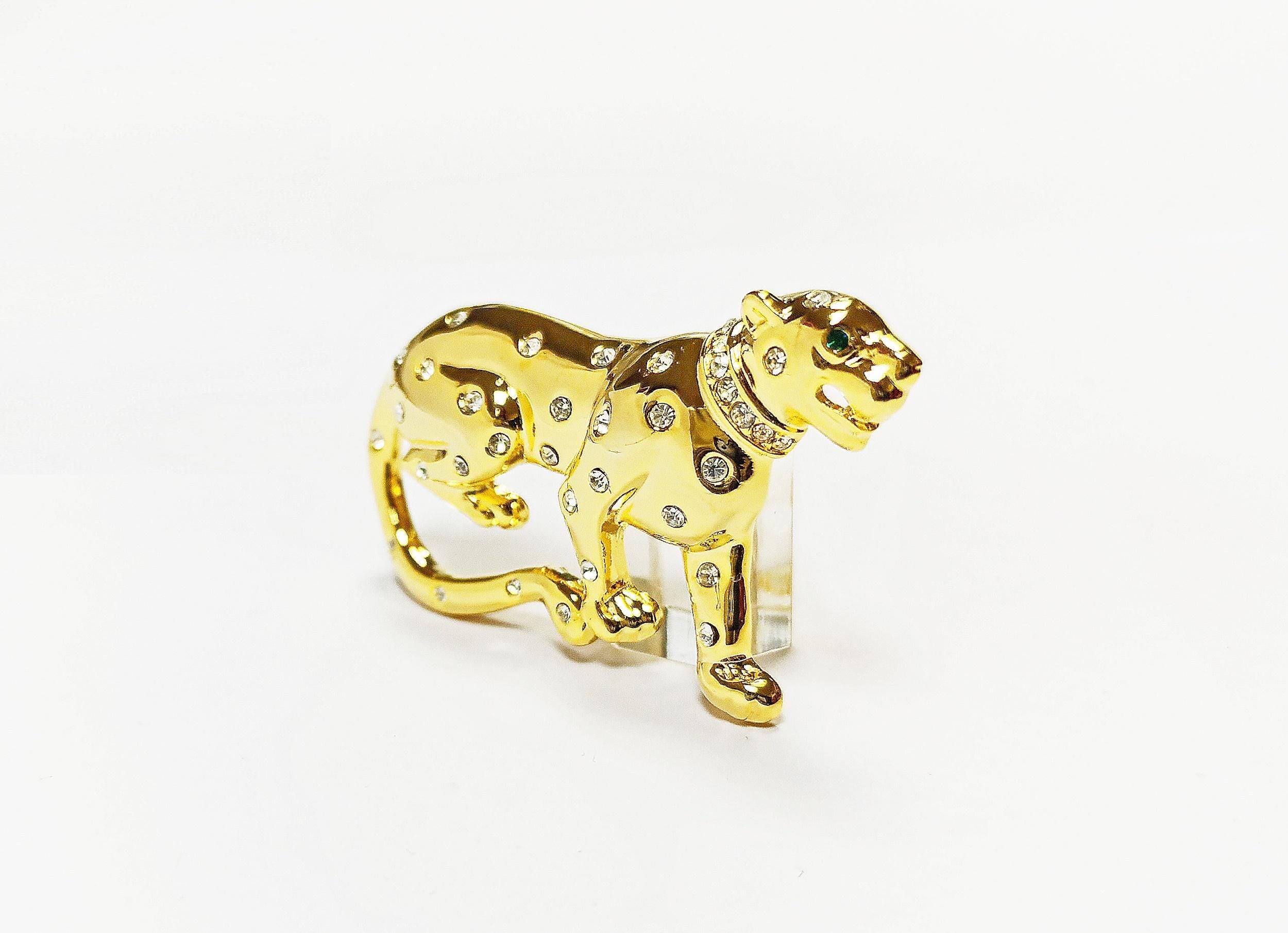 Gold Panther Brooch • Luxury Gold gilded & Crystals Jungle Animal Lapel Brooch • Powerful Feline Jewelry • Bold Gift for Big Cat Lover