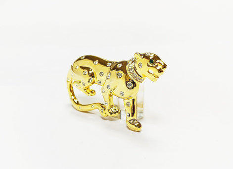 Gold Panther Brooch • Luxury Gold gilded & Crystals Jungle Animal Lapel Brooch • Powerful Feline Jewelry • Bold Gift for Big Cat Lover