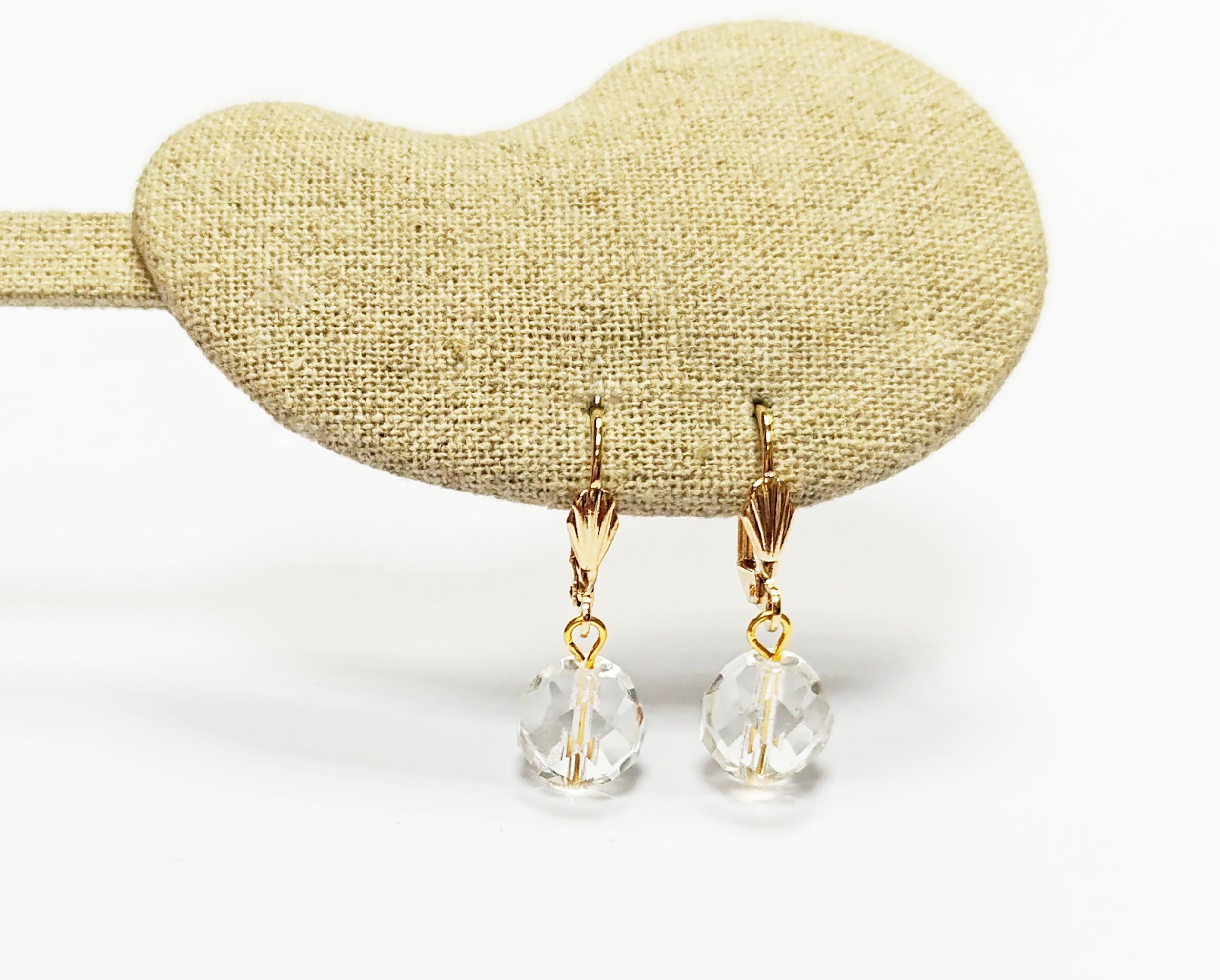 Crystal Balls Earrings • 18K Gold Plated Lever Back Hooks and Dangle Faceted Ball Beads • Minimalist Everyday Jewelry for Women • Bold Gift