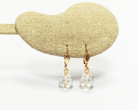 Crystal Balls Earrings • 18K Gold Plated Lever Back Hooks and Dangle Faceted Ball Beads • Minimalist Everyday Jewelry for Women • Bold Gift