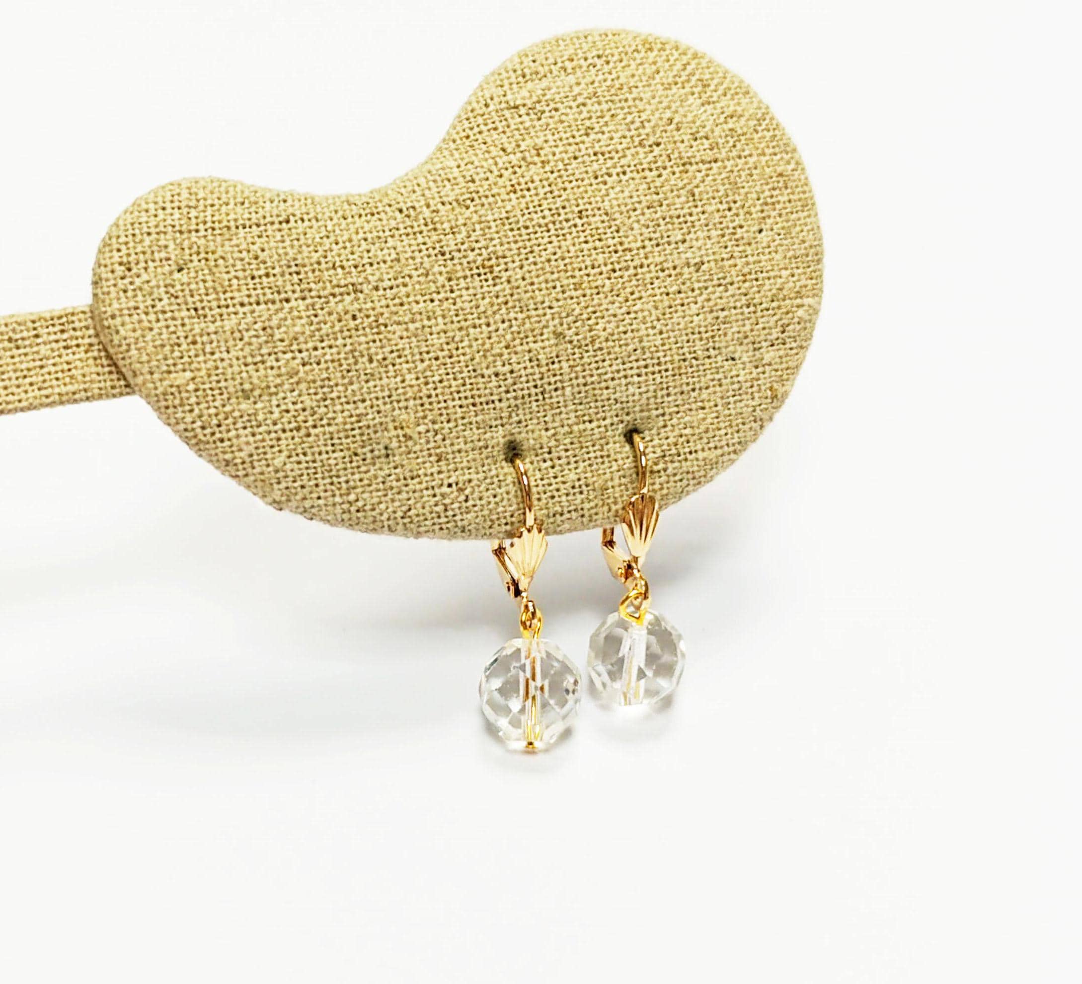 Crystal Balls Earrings • 18K Gold Plated Lever Back Hooks and Dangle Faceted Ball Beads • Minimalist Everyday Jewelry for Women • Bold Gift