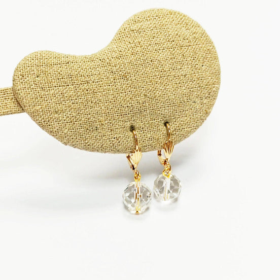 Crystal Balls Earrings • 18K Gold Plated Lever Back Hooks and Dangle Faceted Ball Beads • Minimalist Everyday Jewelry for Women • Bold Gift