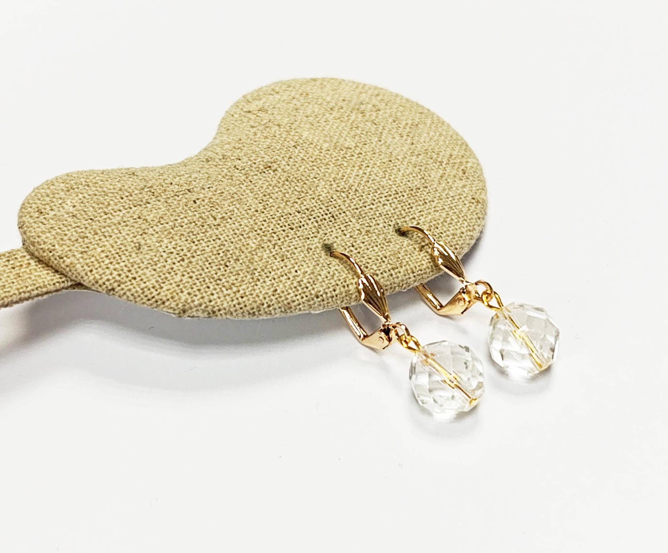 Crystal Balls Earrings • 18K Gold Plated Lever Back Hooks and Dangle Faceted Ball Beads • Minimalist Everyday Jewelry for Women • Bold Gift