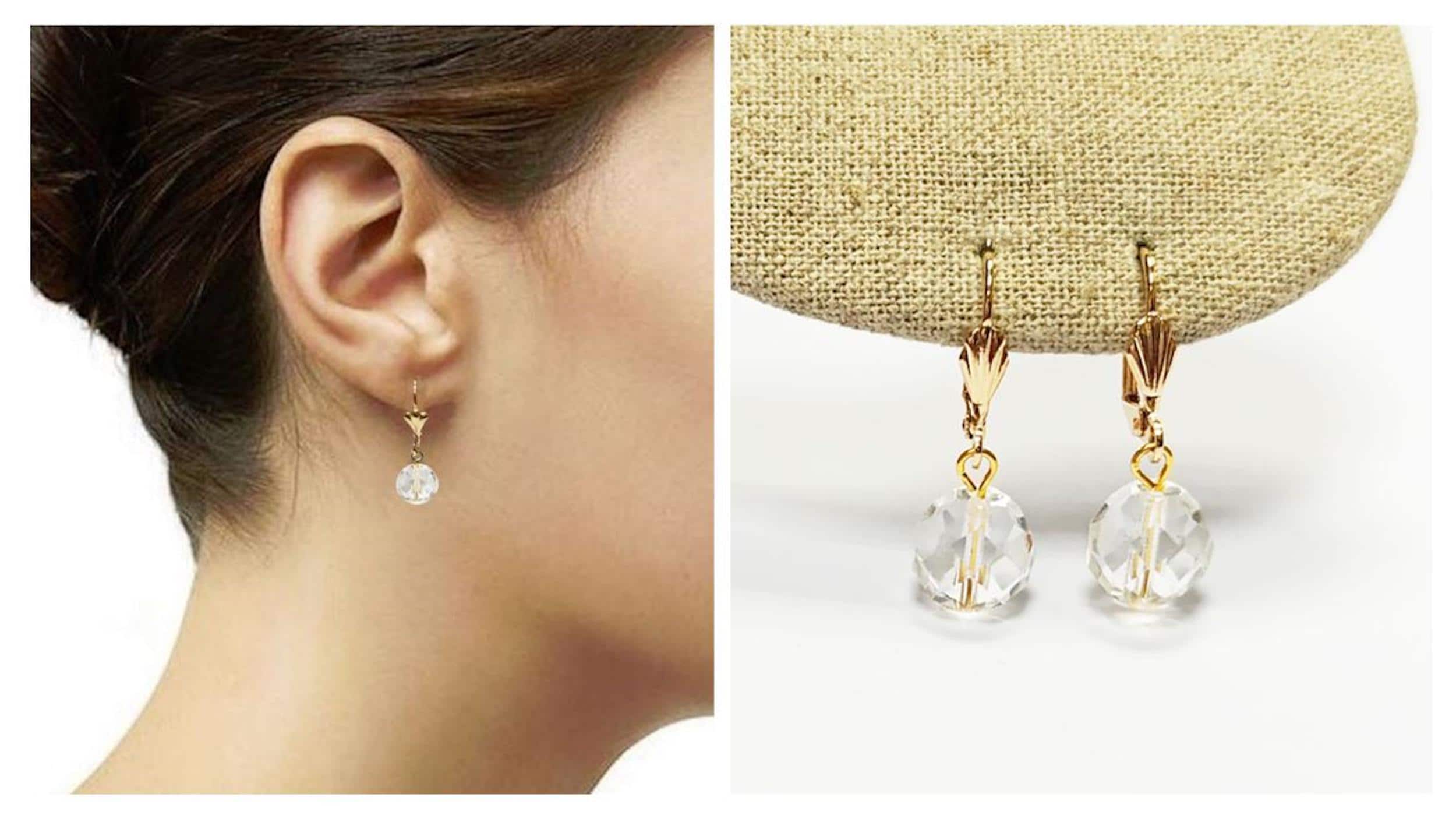 Crystal Balls Earrings • 18K Gold Plated Lever Back Hooks and Dangle Faceted Ball Beads • Minimalist Everyday Jewelry for Women • Bold Gift