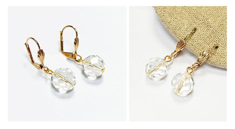 Crystal Balls Earrings • 18K Gold Plated Lever Back Hooks and Dangle Faceted Ball Beads • Minimalist Everyday Jewelry for Women • Bold Gift