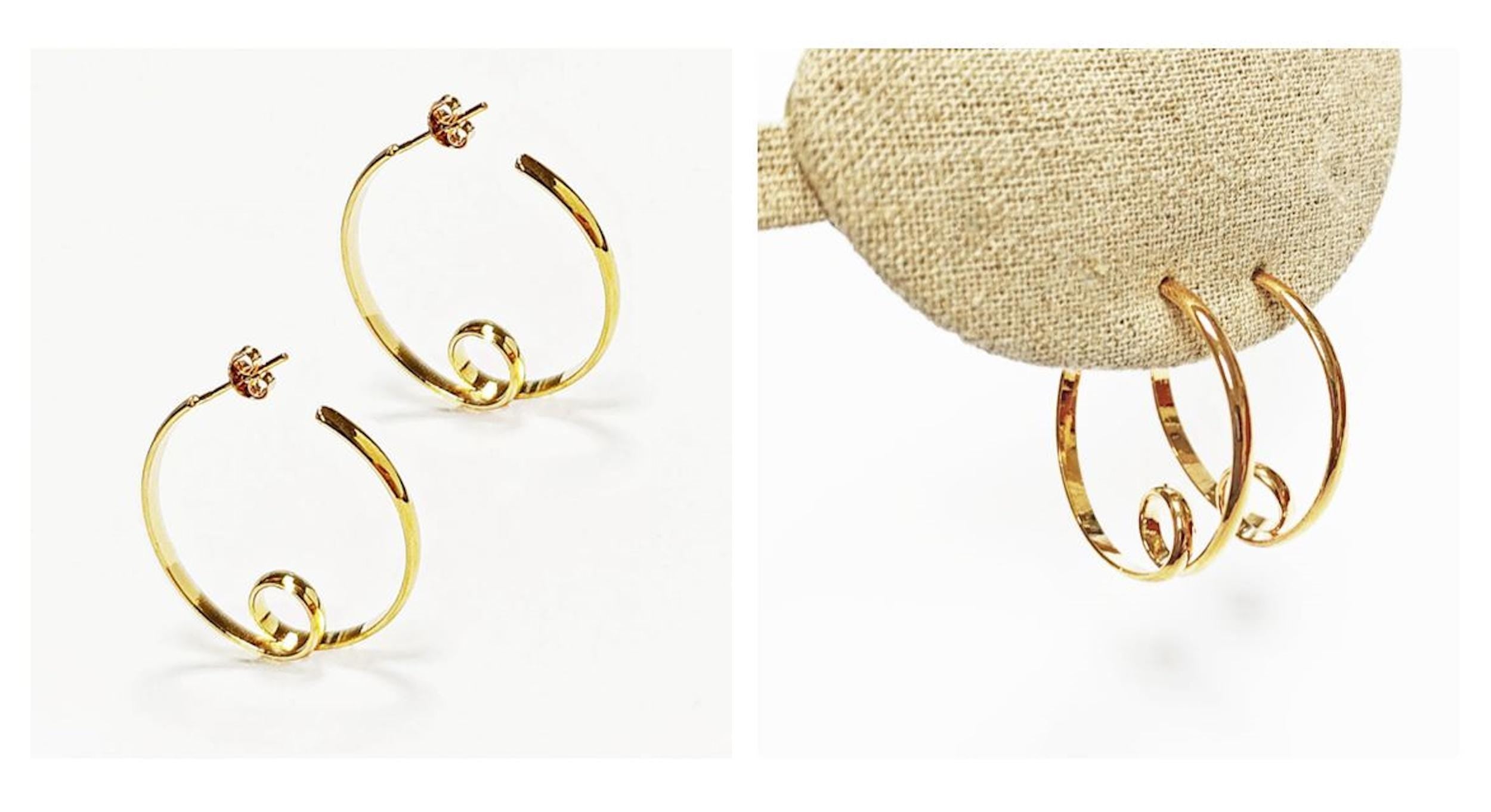 Gold Spiral Hoop Earrings • 18K Gold Plated Open Twisted Swirl Round Circle Stud Hoops • Looping Coil Scroll Loop Jewelry • Gift for Her