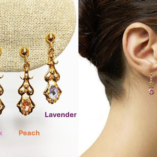 Modern Victorian-Inspired Drop Earrings • Gold-Plated Elegant Design Filigree and Pink Cz Stone • Women Glam Jewelry • Unique Gift for Her