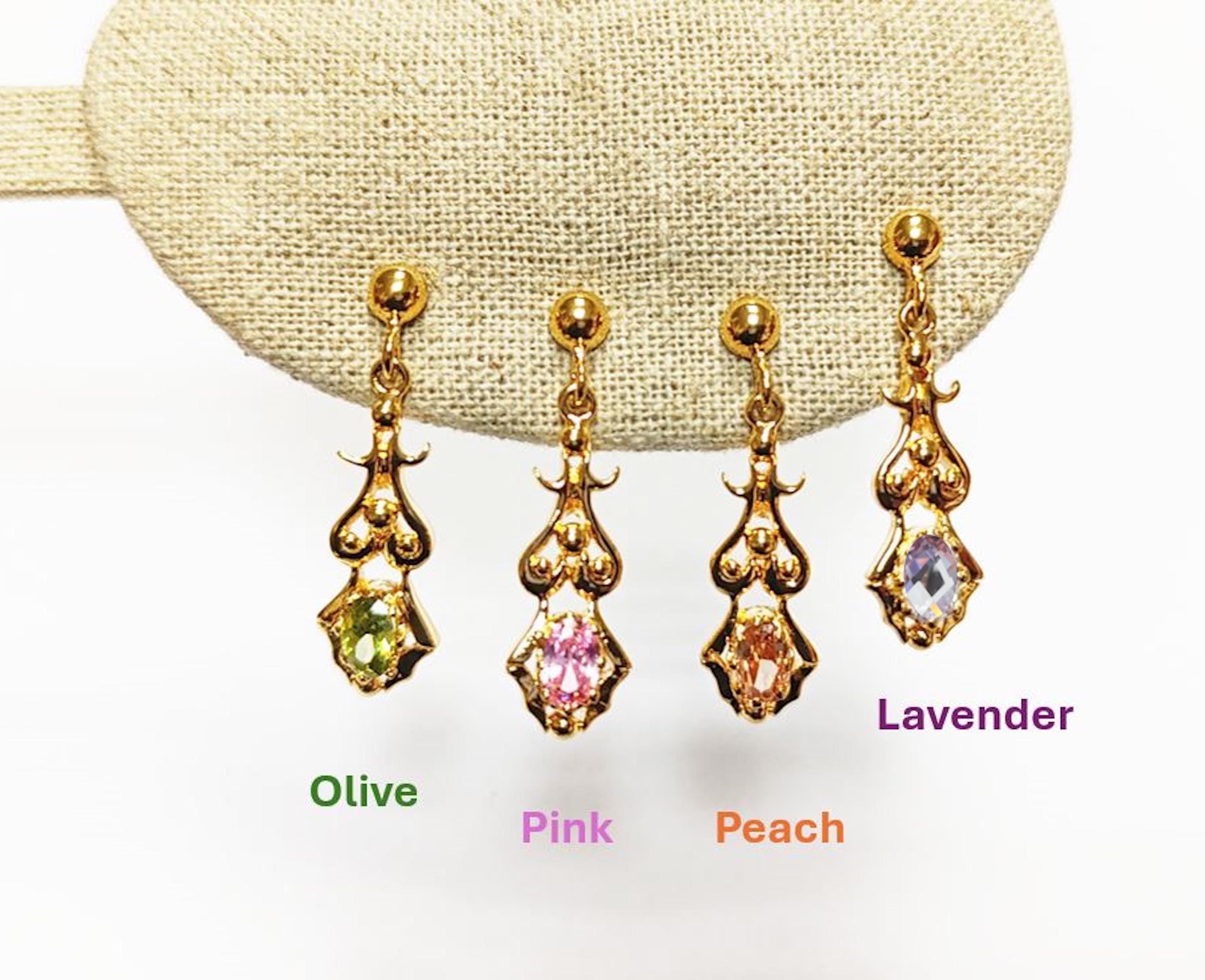 Modern Victorian-Inspired Drop Earrings • Gold-Plated Elegant Design Filigree and Pink Cz Stone • Women Glam Jewelry • Unique Gift for Her