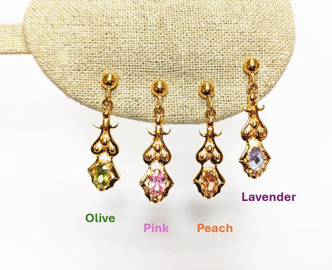 Modern Victorian-Inspired Drop Earrings • Gold-Plated Elegant Design Filigree and Pink Cz Stone • Women Glam Jewelry • Unique Gift for Her