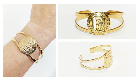 Japanese Art Deco Cuff Bracelet • 18K Gold Plated Open Bangle with Intricate Oriental Patterns Jewelry • Asian Antique Inspired Gift for Her