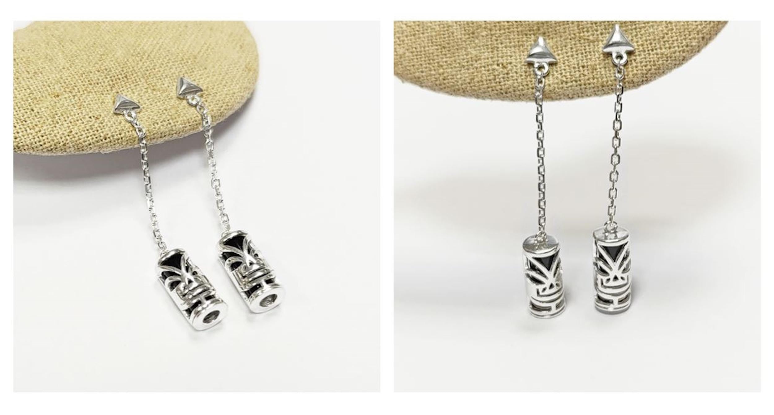 Drop Tiki Earrings 925• Sterling Silver Tribal Totem Dangle Earrings • Exotic Polynesian-Inspired Engraved Theme Jewelry • For Women & Men