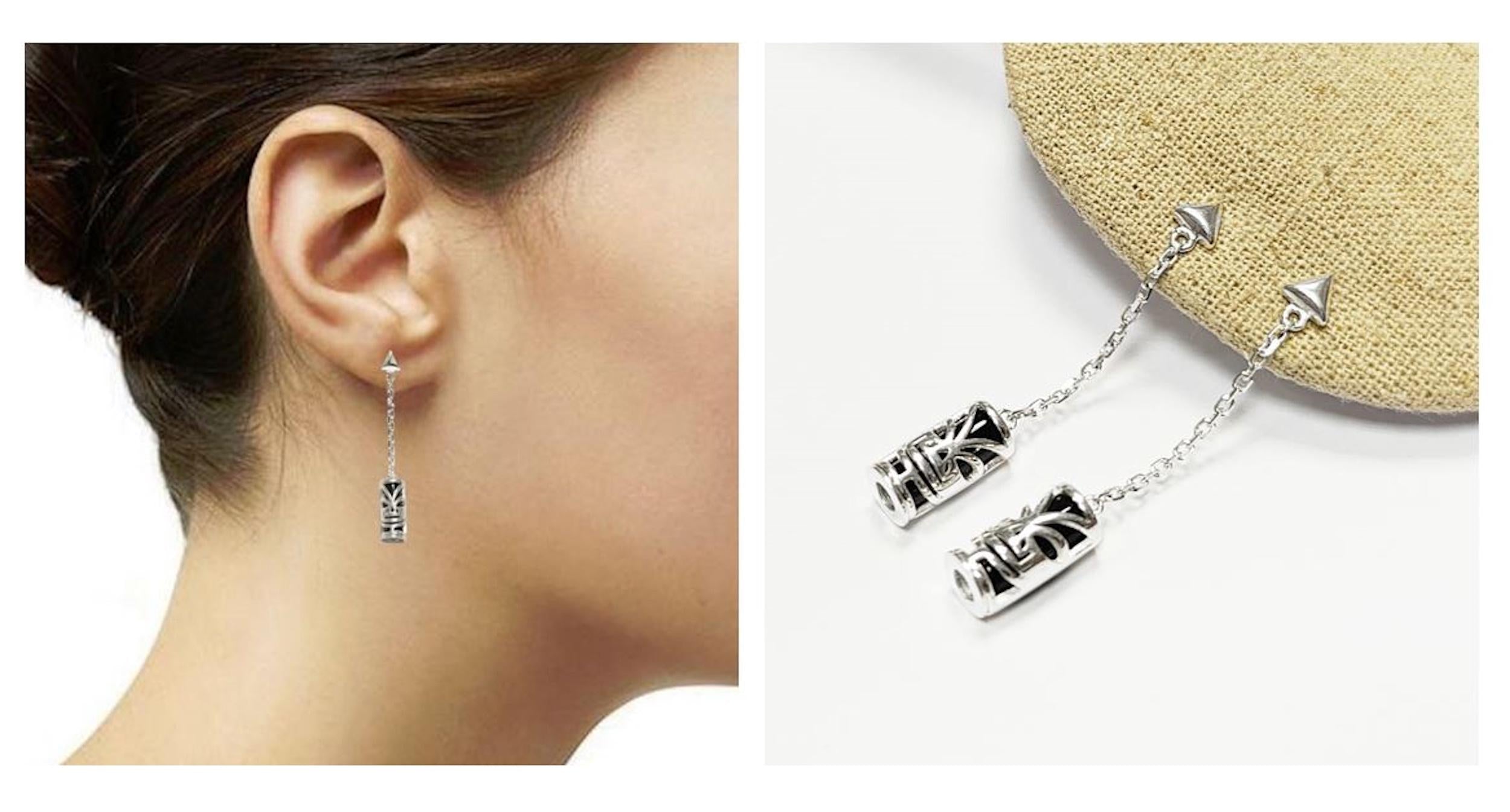 Drop Tiki Earrings 925• Sterling Silver Tribal Totem Dangle Earrings • Exotic Polynesian-Inspired Engraved Theme Jewelry • For Women & Men