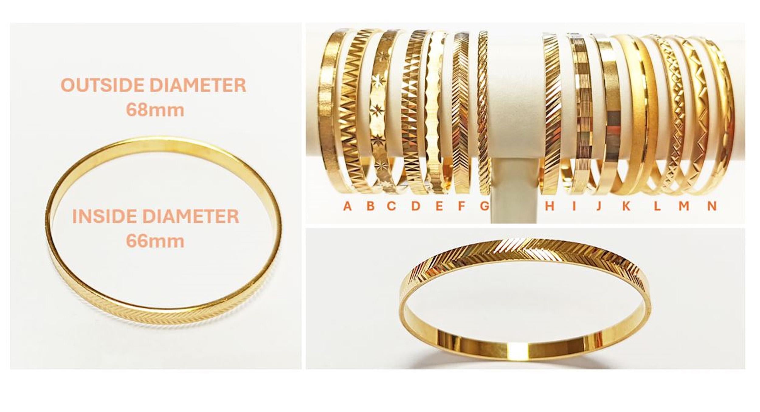 Bangle Bracelet 18K Gold Plated. Closed Round Rigid Cuff Bracelet • Stackable14 Different Models Geometric Textured Stacking Bangles
