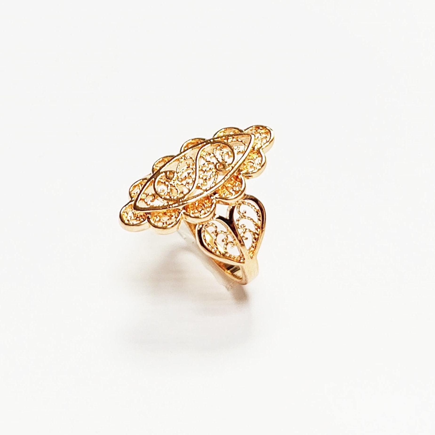 Marquise Filigree Ring • 18K Gold Plated • Art Deco Lace-Inspired Design • Vintage Floral Filigree Glam Jewelry • Statement Gift for Woman