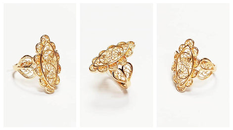 Marquise Filigree Ring • 18K Gold Plated • Art Deco Lace-Inspired Design • Vintage Floral Filigree Glam Jewelry • Statement Gift for Woman