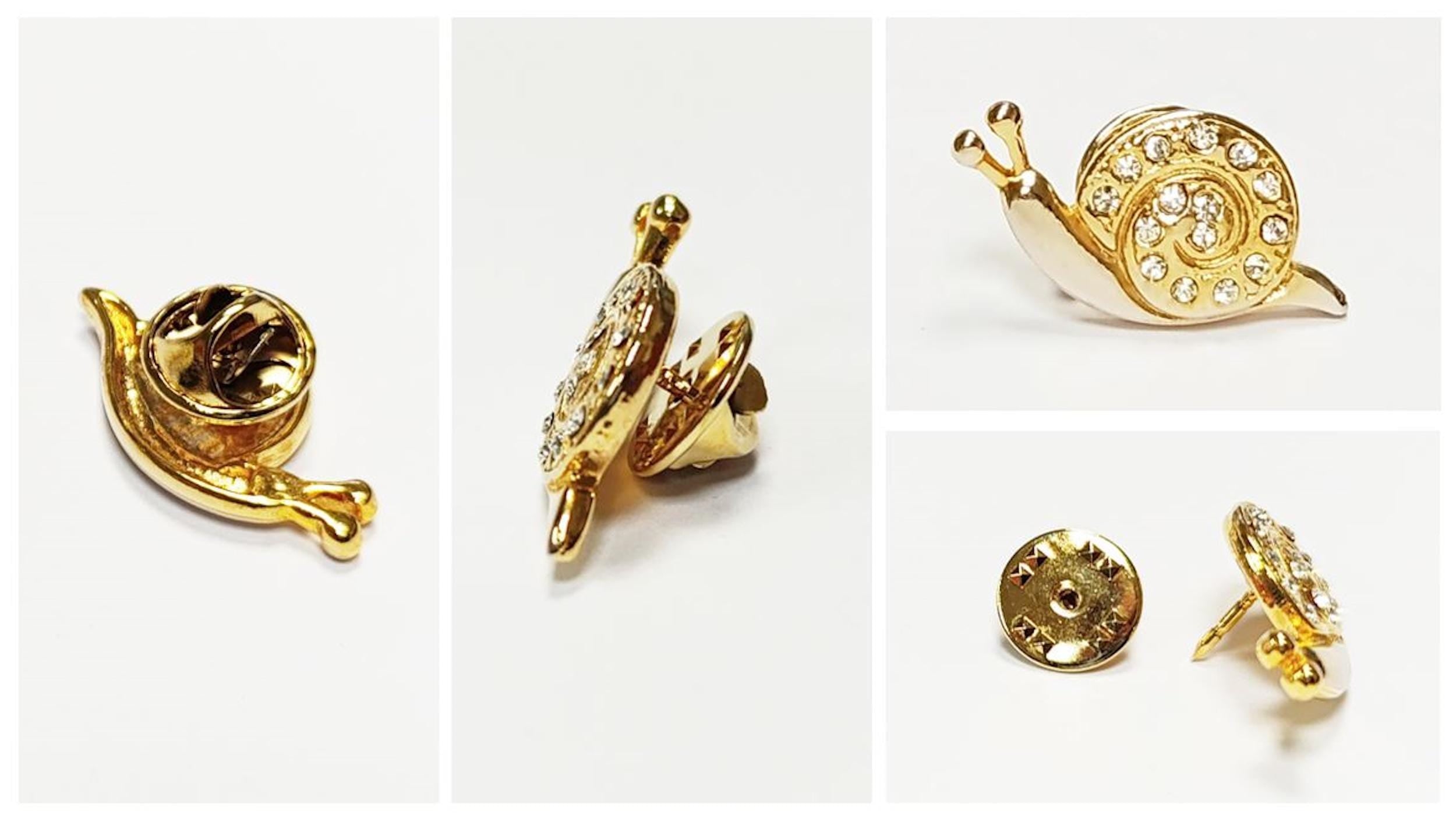 Gold Snail Pin • Gilding Fine Gold & Crystal Brooch • Accessory for Jacket, Bags or Lapel • Symbol of Patience, Protection, and Knowledge