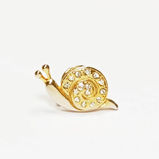 Gold Snail Pin • Gilding Fine Gold & Crystal Brooch • Accessory for Jacket, Bags or Lapel • Symbol of Patience, Protection, and Knowledge