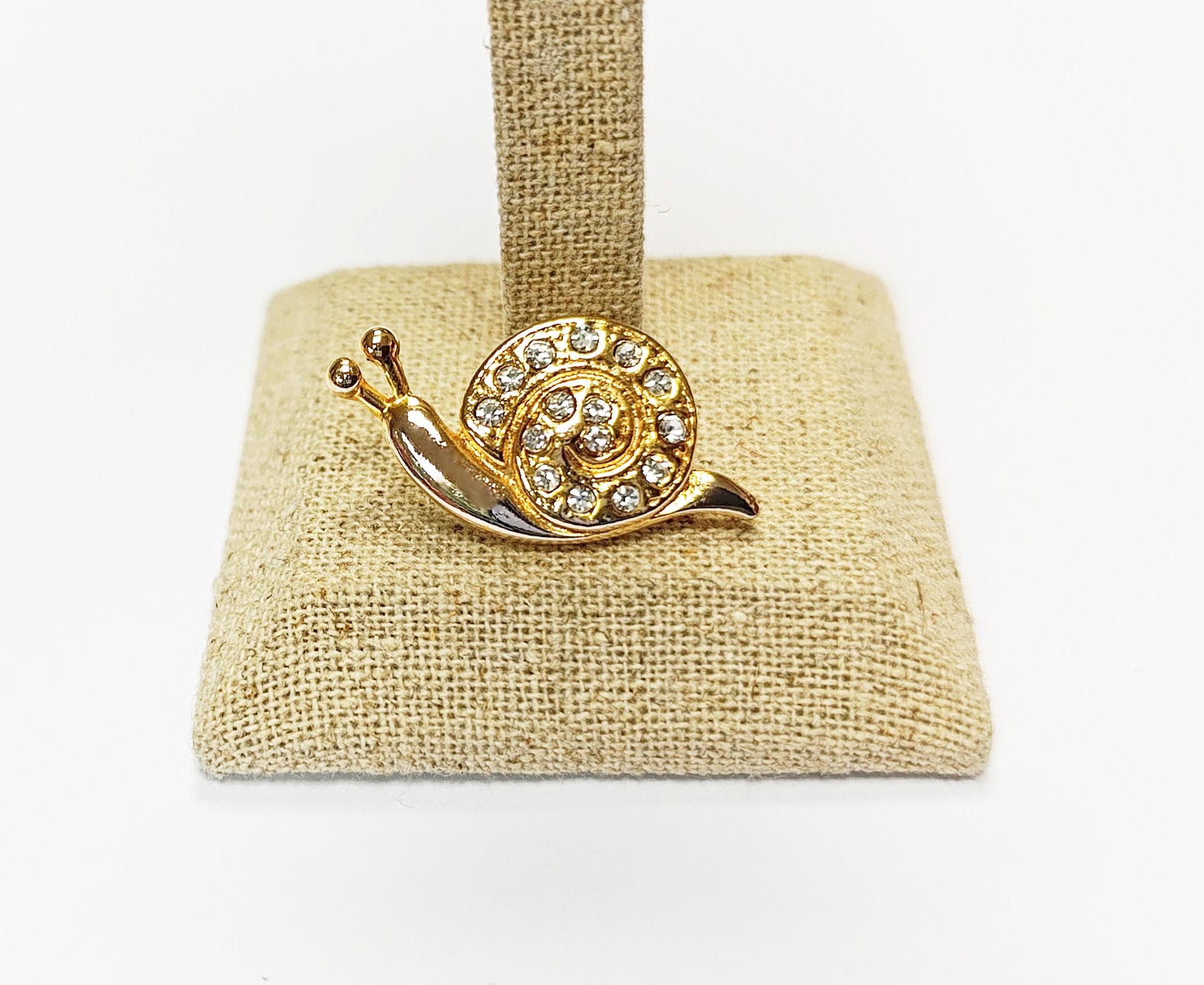 Gold Snail Pin • Gilding Fine Gold & Crystal Brooch • Accessory for Jacket, Bags or Lapel • Symbol of Patience, Protection, and Knowledge