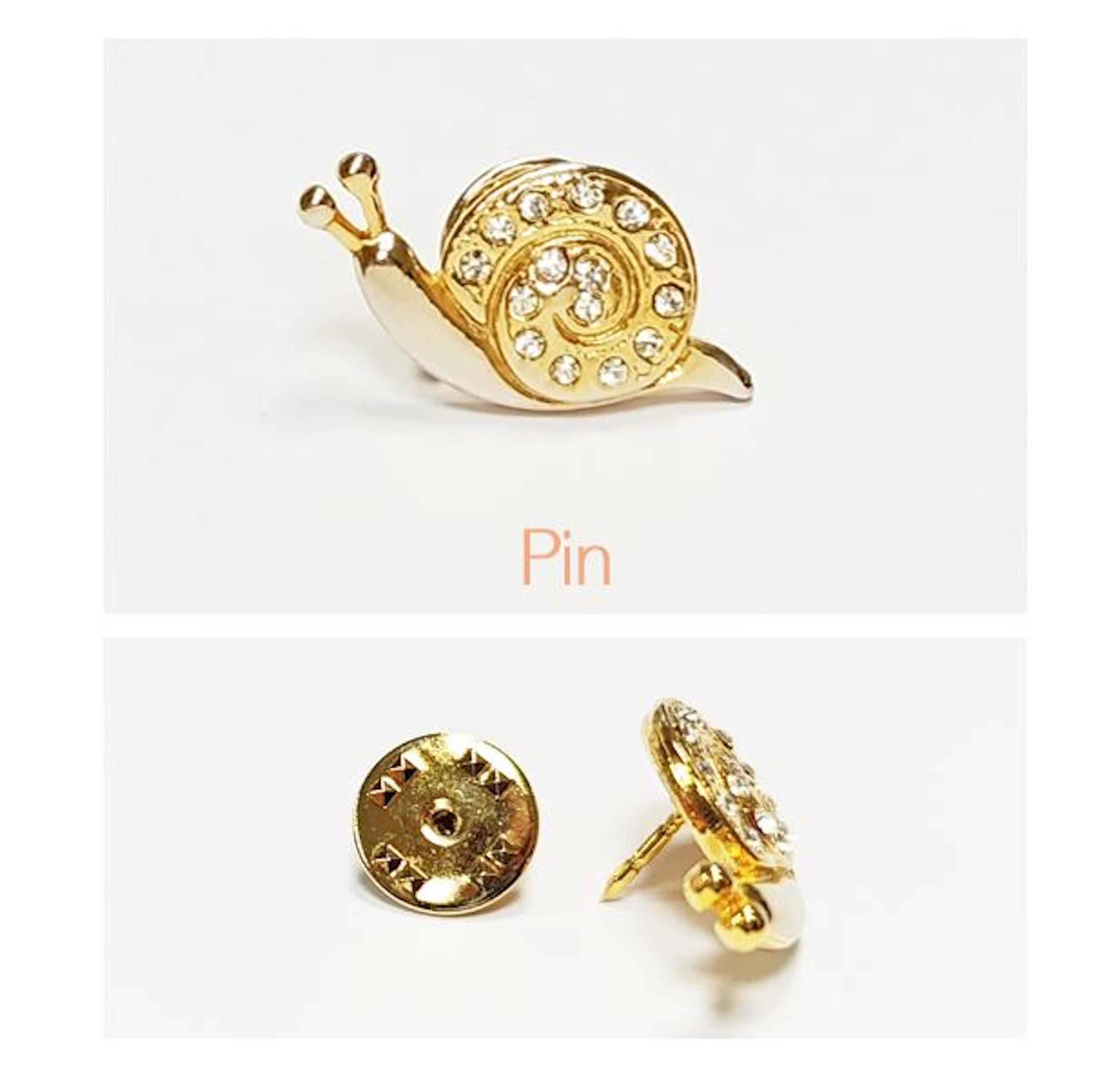 Gold Snail Pin • Gilding Fine Gold & Crystal Brooch • Accessory for Jacket, Bags or Lapel • Symbol of Patience, Protection, and Knowledge