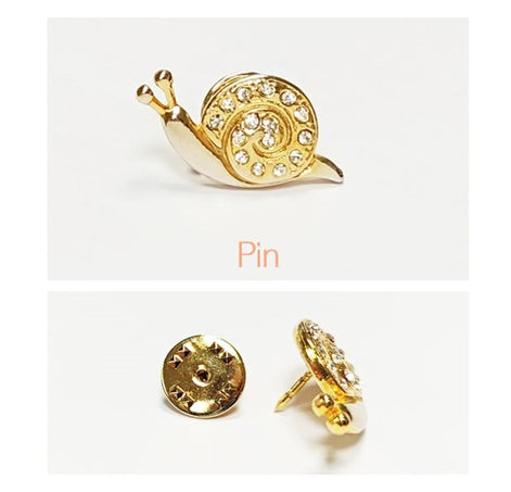 Gold Snail Pin • Gilding Fine Gold & Crystal Brooch • Accessory for Jacket, Bags or Lapel • Symbol of Patience, Protection, and Knowledge