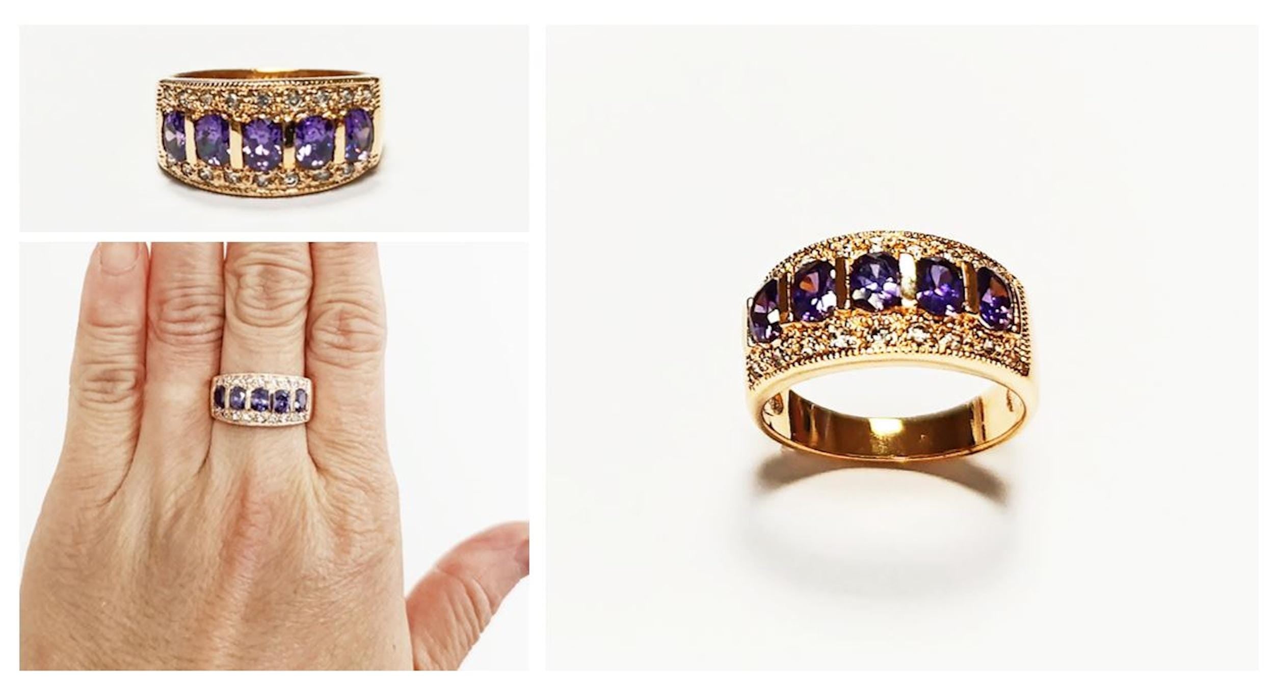 Amethyst Gold Band Ring, Elegant Purple February Birthstone, Luxurious Jewelry, Statement Gift