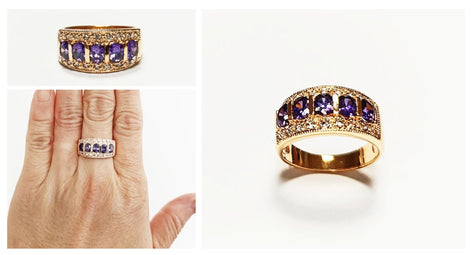 Amethyst Gold Band Ring, Elegant Purple February Birthstone, Luxurious Jewelry, Statement Gift