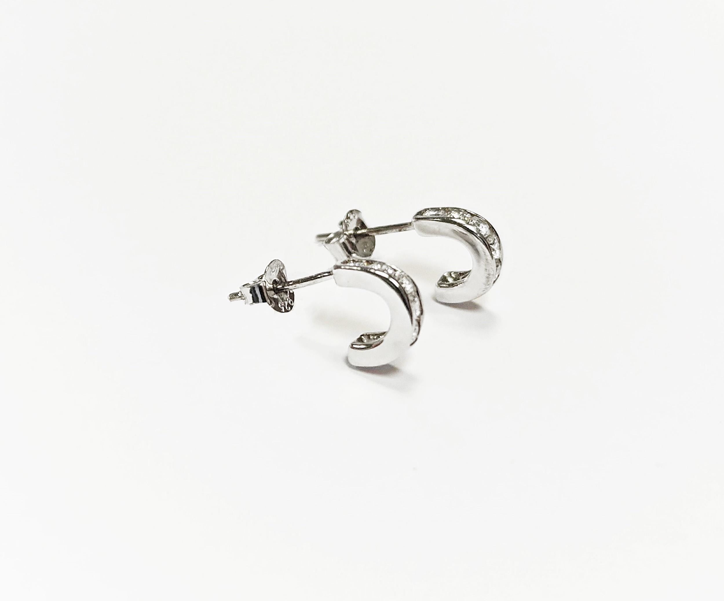 Sterling Silver Small Open Studs Hoop Earrings with Cubic Zirconia Stones