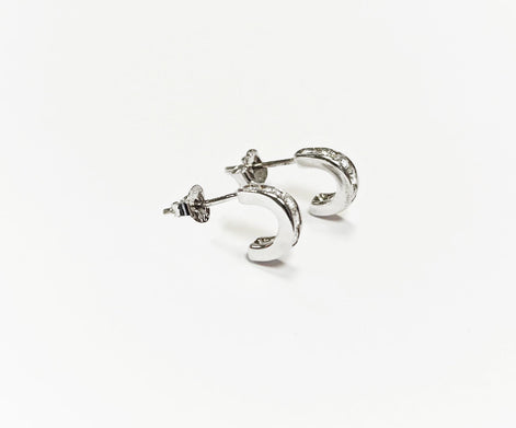 Sterling Silver Small Open Studs Hoop Earrings with Cubic Zirconia Stones