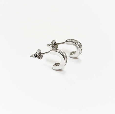 Sterling Silver Small Open Studs Hoop Earrings with Cubic Zirconia Stones