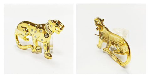Gold Panther Brooch • Luxury Gold gilded & Crystals Jungle Animal Lapel Brooch • Powerful Feline Jewelry • Bold Gift for Big Cat Lover