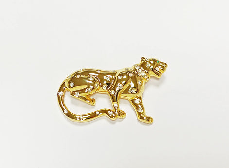 Gold Panther Brooch • Luxury Gold gilded & Crystals Jungle Animal Lapel Brooch • Powerful Feline Jewelry • Bold Gift for Big Cat Lover