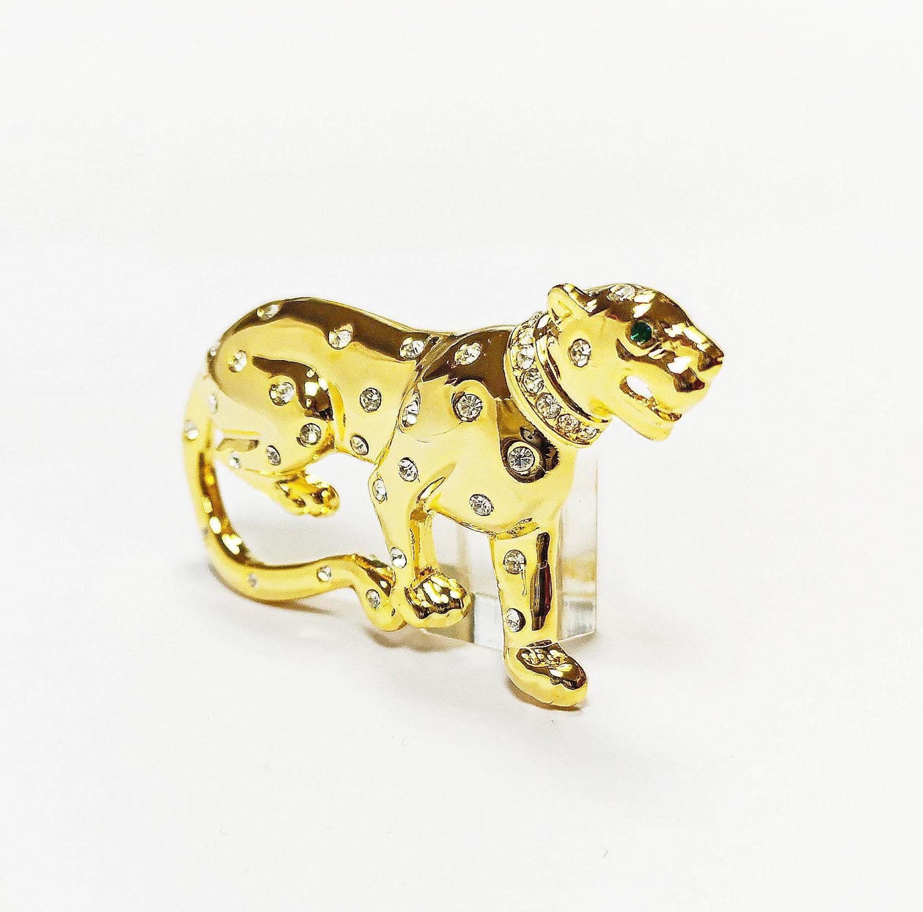 Gold Panther Brooch • Luxury Gold gilded & Crystals Jungle Animal Lapel Brooch • Powerful Feline Jewelry • Bold Gift for Big Cat Lover